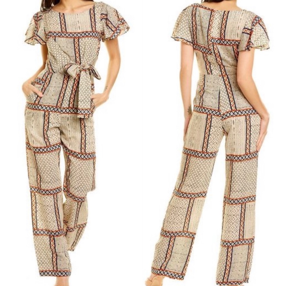 Eva Franco Letizia Waist Tie Aztec Geometric Jumpsuit